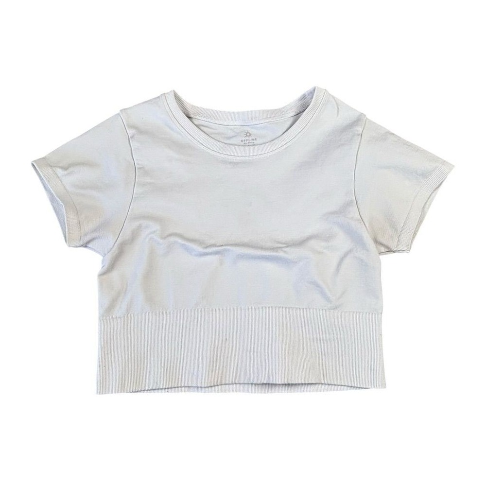 Aerie Women's Cropped T-Shirt Size S White Seamless Casual Summer Top